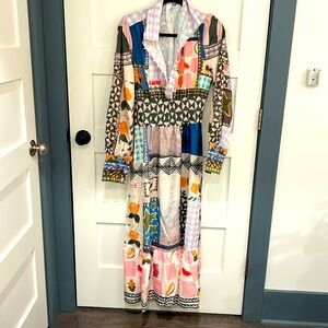 Long sleeved patterned floor length dress